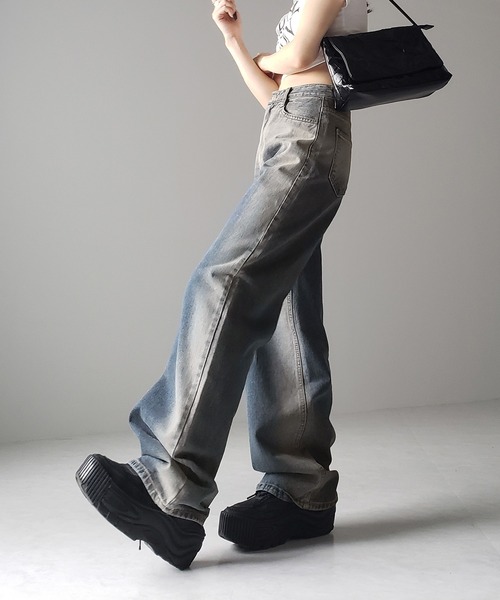 グレー グラデーション ブーツカットデニムパンツ semantic design グレー グラデーション ブーツカットデニム グレー グラデーション