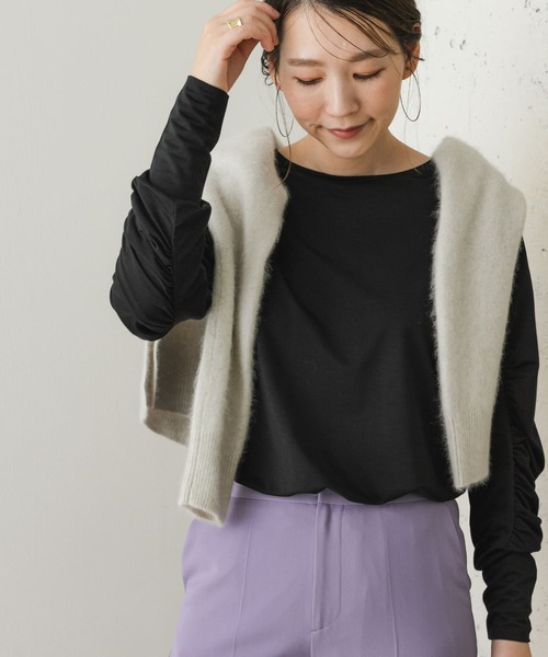 F by ROSSO（エフバイロッソ）の「F by ROSSO　ギャザースリーブプルオーバー（Tシャツ/カットソー・レディース・オフホワイト/ブラック/カーキ・FREE）」の3枚目の写真