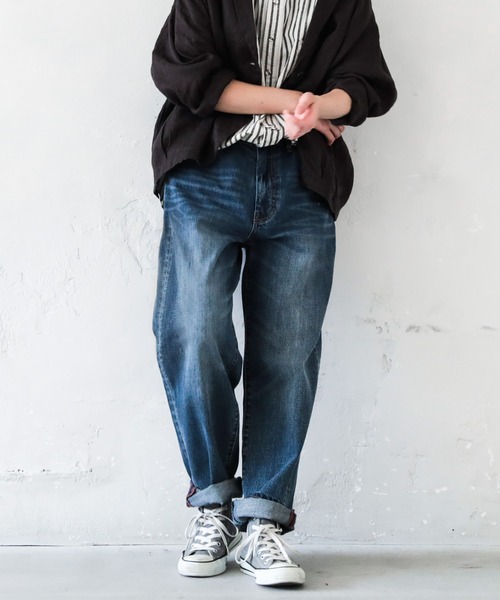 soulberry（ソウルベリー）の「デニムでつくった、soulberryの“ふつうのパンツ”（デニムパンツ・レディース・ネイビー/ライトブルー・3L/LL/4L/L/5L）」の2枚目の写真
