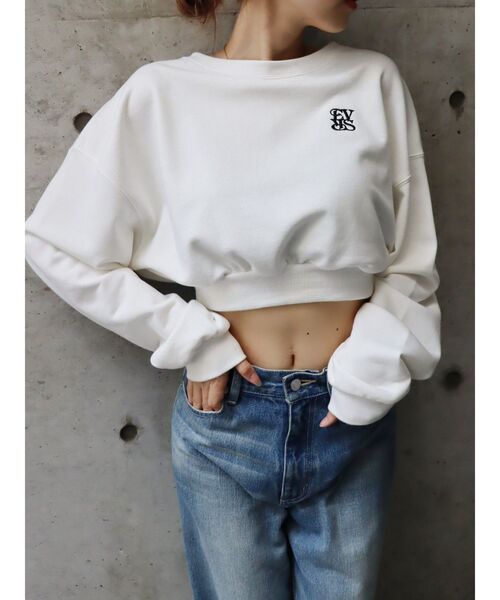 EVRIS（エヴリス）の「ワンポイントロゴショートスウェット【セットアップ着用可能】（スウェット・レディース・ホワイト/グレー/ネイビー/ブラック・FREE）」の18枚目の写真