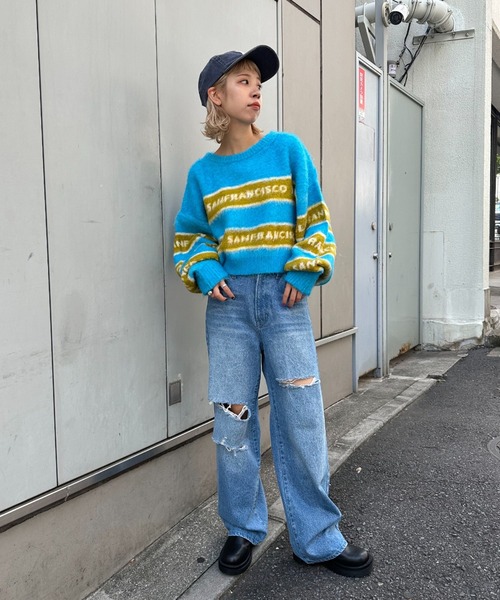 HELLO.SANFRANCISCO（ハローサンフランシスコ）の「【HELLO.SANFRANCISCO/ハローサンフランシスコ】ブラッシングジャガードロゴニット（ニット/セーター・レディース・ブルー/オレンジ/アイボリー・FREE）」の16枚目の写真