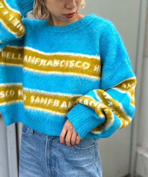 HELLO.SANFRANCISCO（ハローサンフランシスコ）の「【HELLO.SANFRANCISCO/ハローサンフランシスコ】ブラッシングジャガードロゴニット（ニット/セーター・レディース・ブルー/オレンジ/アイボリー・FREE）」の21枚目の写真