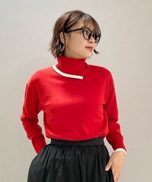 【着回し抜群】ラインタートルネックニット