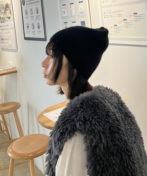 AS KNOW AS plus(アズノゥアズプラス)の「アンゴラニットキャップ(ニットキャップ/ビーニー・レディース・グレー/アイボリー/ブラック・FREE)」の7枚目の写真
