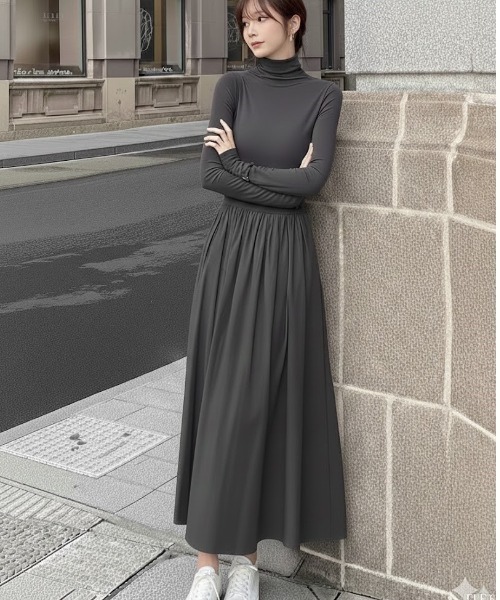 a lot of love(ア ロット オブ ラブ)の「エレガント ハイネックロングワンピース(ワンピース・レディース・ブラック/グレー・FREE)」の12枚目の写真