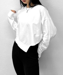 【LVEU.】アシンメトリーヘムデザイントップス / トップス カットソー スウェット アシンメトリー アシメ ホワイト ブラック ZOZOTOWN限定