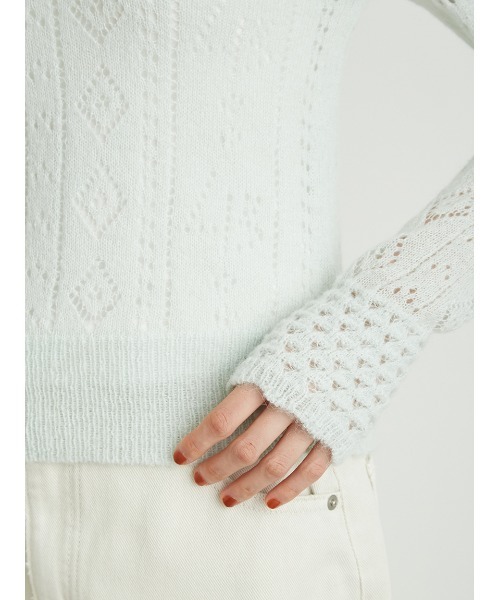 LILY BROWN（リリーブラウン）の「レースワークニットトップス（ニット/セーター・レディース・レッド/ミント/オフホワイト・FREE）」の8枚目の写真