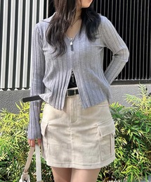 襟付ダブルジッパーリブニット