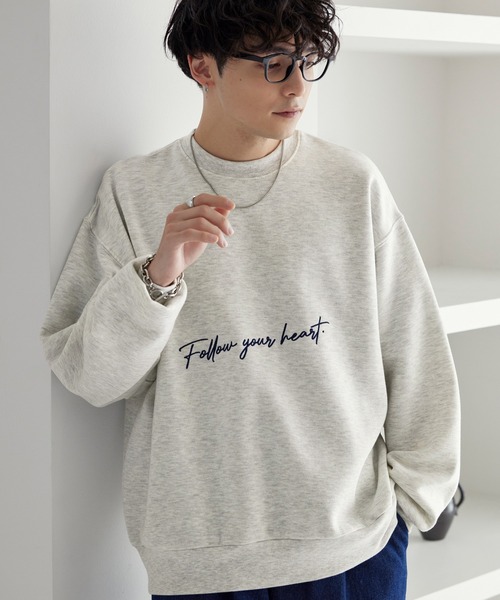 メッセージ刺繍ルーズクルーネックスウェットプルオーバー MONO