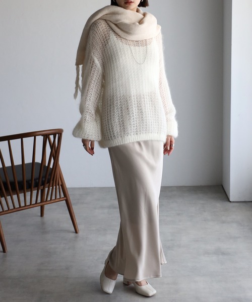 ENC(エンク)の「matte satin I line skirt / マットサテンスカート(スカート・レディース・ライトベージュ/ブラック/エメラルド/オフホワイト/ミント・FREE)」の19枚目の写真