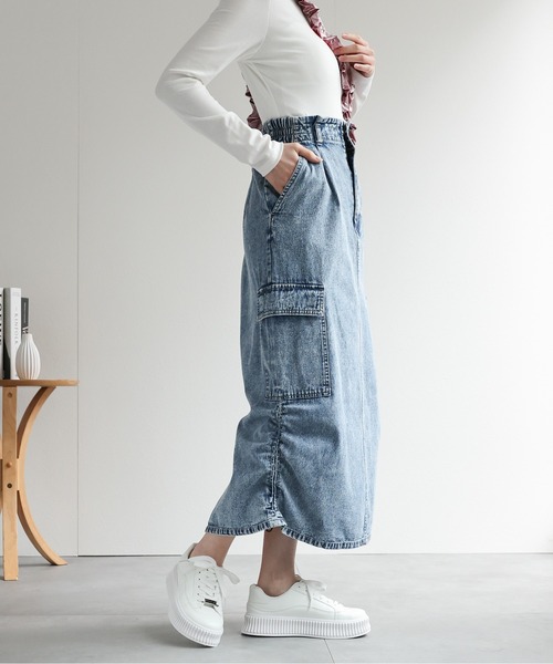 LAC-VERT（ラック・ヴェール）の「シャーリングカーゴデニムスカート（スカート・レディース・オフホワイト/ライトブルー/ブラック・FREE）」の19枚目の写真