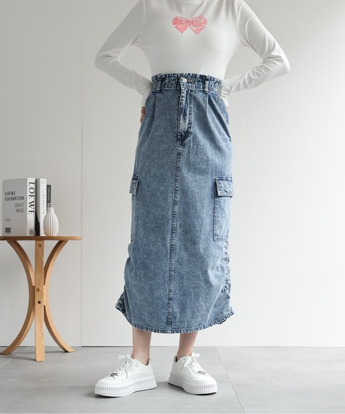 LAC-VERT（ラック・ヴェール）の「シャーリングカーゴデニムスカート（スカート・レディース・オフホワイト/ライトブルー/ブラック・FREE）」の20枚目の写真