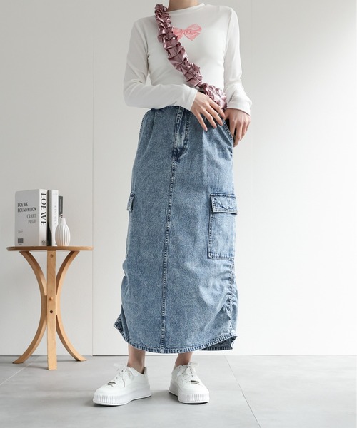 LAC-VERT（ラック・ヴェール）の「シャーリングカーゴデニムスカート（スカート・レディース・オフホワイト/ライトブルー/ブラック・FREE）」の10枚目の写真
