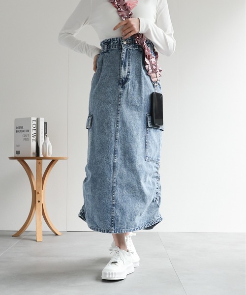 LAC-VERT（ラック・ヴェール）の「シャーリングカーゴデニムスカート（スカート・レディース・オフホワイト/ライトブルー/ブラック・FREE）」の15枚目の写真