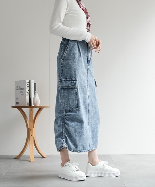 LAC-VERT（ラック・ヴェール）の「シャーリングカーゴデニムスカート（スカート・レディース・オフホワイト/ライトブルー/ブラック・FREE）」の18枚目の写真