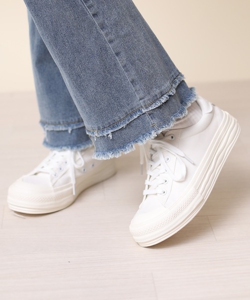 ホワイト キャンバス 厚底スニーカー セール】【shoes365】通学厚底ホワイトキャンバスシューズ（スリッポン