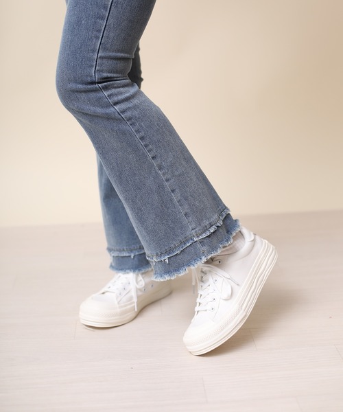 セール】【shoes365】通学厚底ホワイトキャンバスシューズ（スリッポン
