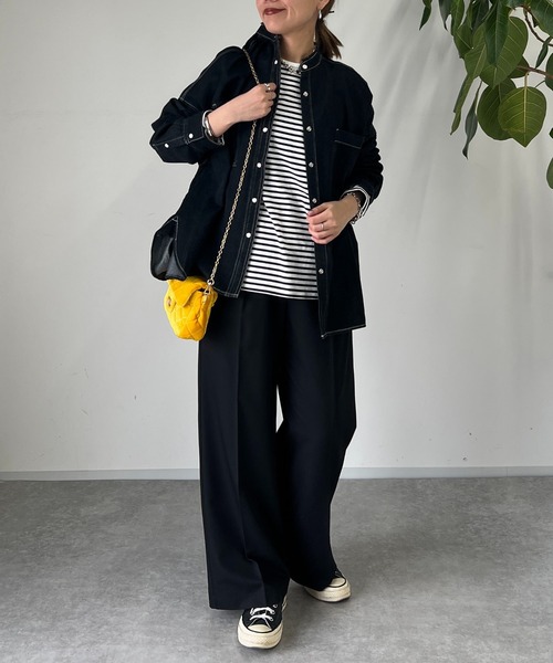 un dix cors（アンディコール）の「タックストレートパンツ（スラックス・レディース・ブラック/グレー・FREE）」の4枚目の写真