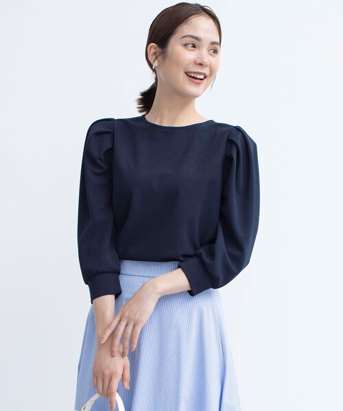 組曲(クミキョク)の「ライトアムンゼンジャージーバックリボン トップス(Tシャツ/カットソー・レディース・ローズ系/アイボリー系/ネイビー系・2)」の10枚目の写真