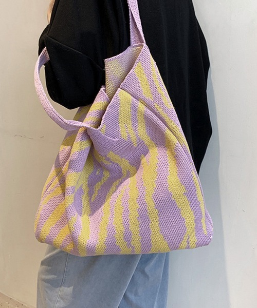 Miniministore（ミニミニストア）の「ニットバッグ トートバッグ 大容量かばん（トートバッグ・レディース・ロイヤルブルー/ブラウン/イエロー/ブラック/フューシャピンク/グリーン・FREE）」の5枚目の写真