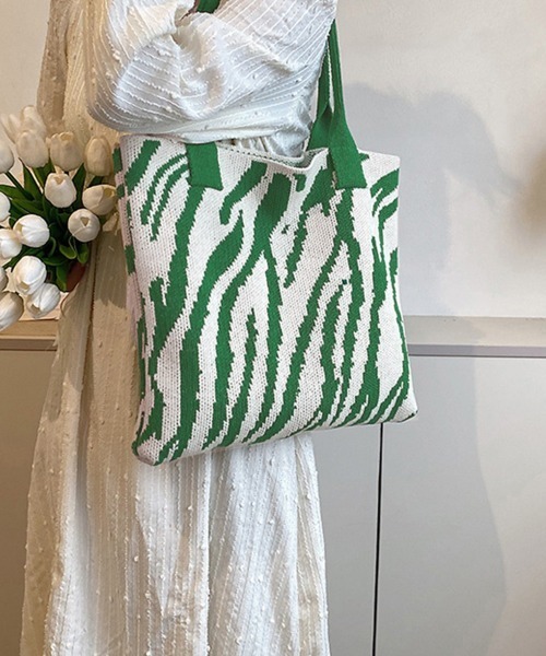 Miniministore（ミニミニストア）の「ニットバッグ トートバッグ 大容量かばん（トートバッグ・レディース・ロイヤルブルー/ブラウン/イエロー/ブラック/フューシャピンク/グリーン・FREE）」の3枚目の写真