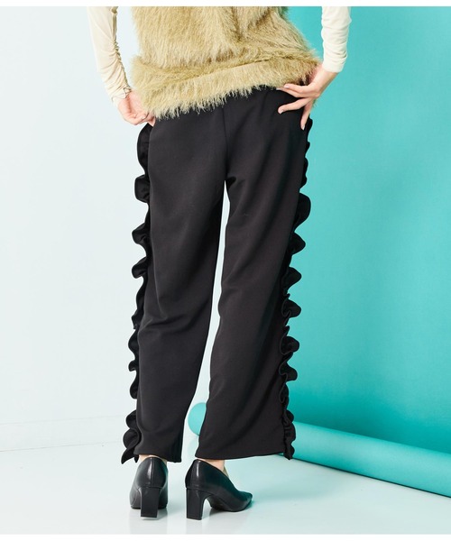 Settimissimo（セッティミッシモ）の「カットジョーゼット サイドフリル ワイドパンツ（その他パンツ・レディース・ブルー/ブラック・FREE）」の6枚目の写真