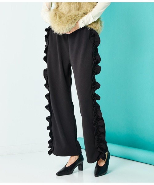 Settimissimo（セッティミッシモ）の「カットジョーゼット サイドフリル ワイドパンツ（その他パンツ・レディース・ブルー/ブラック・FREE）」の5枚目の写真