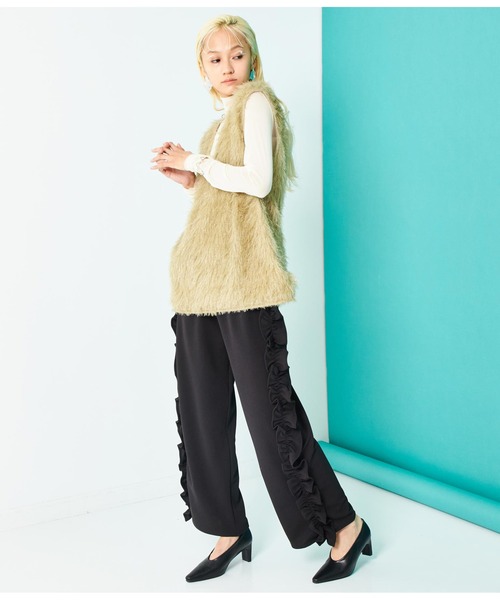 Settimissimo（セッティミッシモ）の「カットジョーゼット サイドフリル ワイドパンツ（その他パンツ・レディース・ブルー/ブラック・FREE）」の7枚目の写真