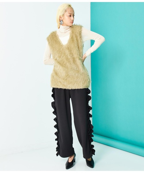 Settimissimo（セッティミッシモ）の「カットジョーゼット サイドフリル ワイドパンツ（その他パンツ・レディース・ブルー/ブラック・FREE）」の8枚目の写真