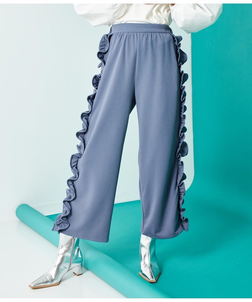 Settimissimo（セッティミッシモ）の「カットジョーゼット サイドフリル ワイドパンツ（その他パンツ・レディース・ブルー/ブラック・FREE）」の11枚目の写真