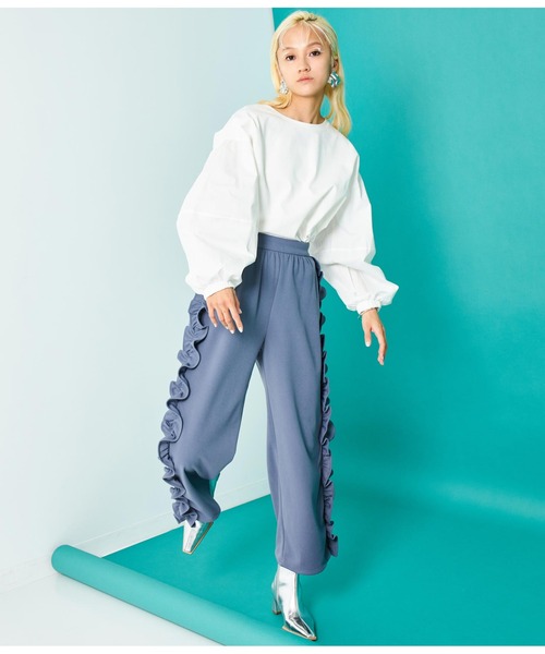 Settimissimo（セッティミッシモ）の「カットジョーゼット サイドフリル ワイドパンツ（その他パンツ・レディース・ブルー/ブラック・FREE）」の12枚目の写真