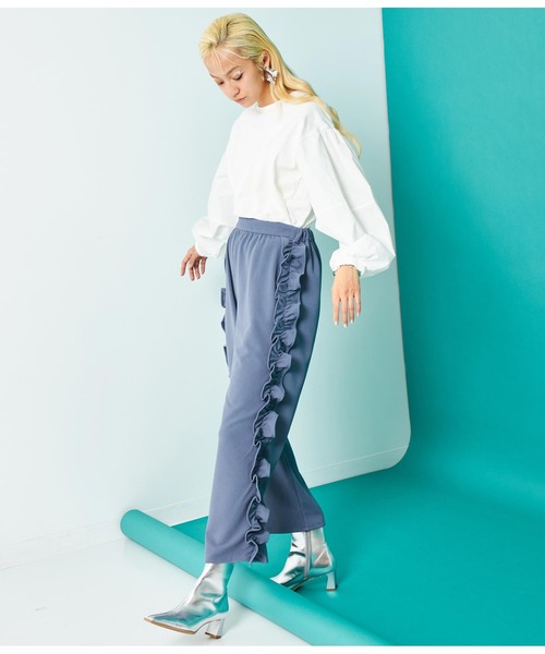 Settimissimo（セッティミッシモ）の「カットジョーゼット サイドフリル ワイドパンツ（その他パンツ・レディース・ブルー/ブラック・FREE）」の13枚目の写真