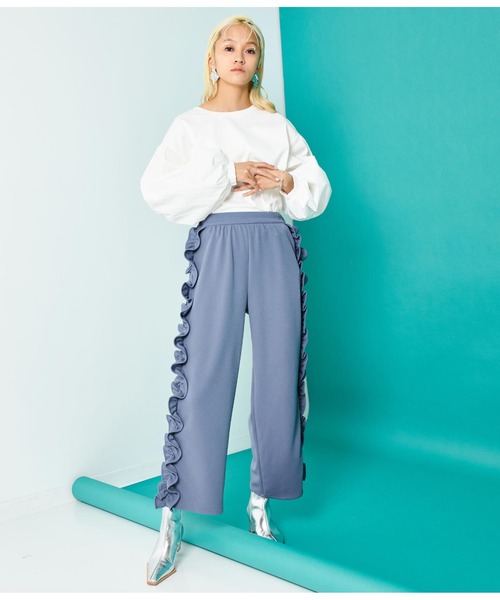 Settimissimo（セッティミッシモ）の「カットジョーゼット サイドフリル ワイドパンツ（その他パンツ・レディース・ブルー/ブラック・FREE）」の14枚目の写真