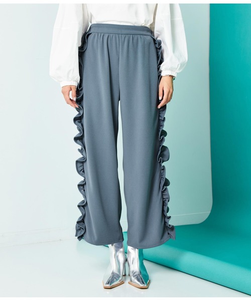 Settimissimo（セッティミッシモ）の「カットジョーゼット サイドフリル ワイドパンツ（その他パンツ・レディース・ブルー/ブラック・FREE）」の16枚目の写真