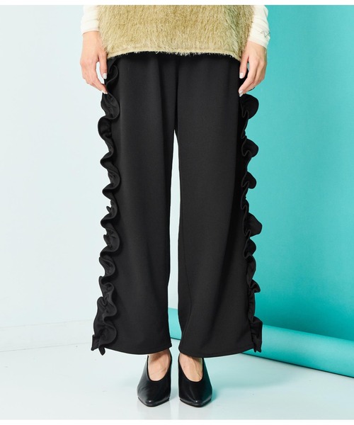 Settimissimo（セッティミッシモ）の「カットジョーゼット サイドフリル ワイドパンツ（その他パンツ・レディース・ブルー/ブラック・FREE）」の15枚目の写真