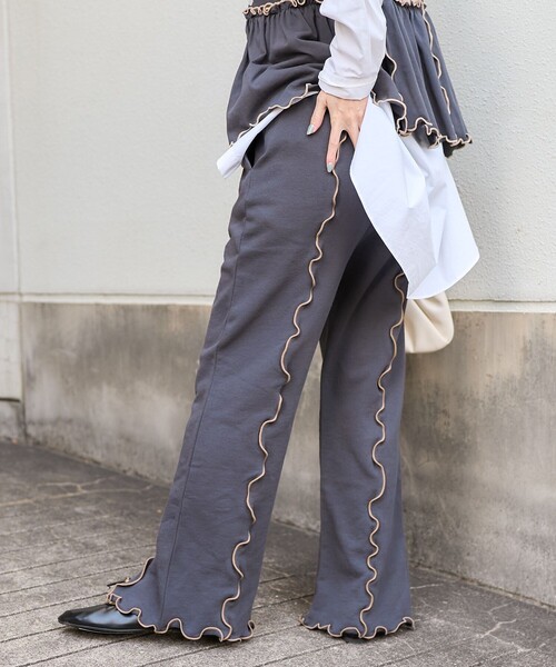 FREAK'S STORE（フリークスストア）の「配色メロー スウェットパンツ（スウェットパンツ・レディース・ライトグレー/チャコール/ネイビー・ﾌﾘ-）」の2枚目の写真