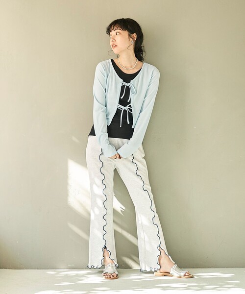 FREAK'S STORE（フリークスストア）の「配色メロー スウェットパンツ（スウェットパンツ・レディース・ライトグレー/チャコール/ネイビー・ﾌﾘ-）」の4枚目の写真