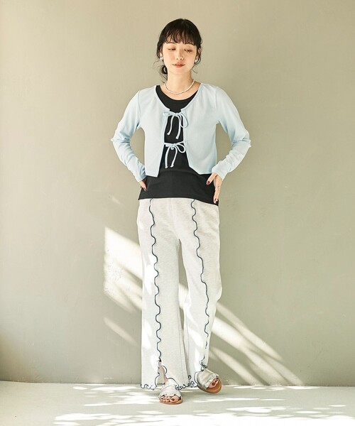 FREAK'S STORE（フリークスストア）の「配色メロー スウェットパンツ（スウェットパンツ・レディース・ライトグレー/チャコール/ネイビー・ﾌﾘ-）」の5枚目の写真