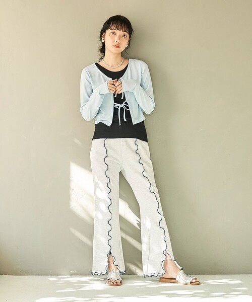 FREAK'S STORE（フリークスストア）の「配色メロー スウェットパンツ（スウェットパンツ・レディース・ライトグレー/チャコール/ネイビー・ﾌﾘ-）」の6枚目の写真