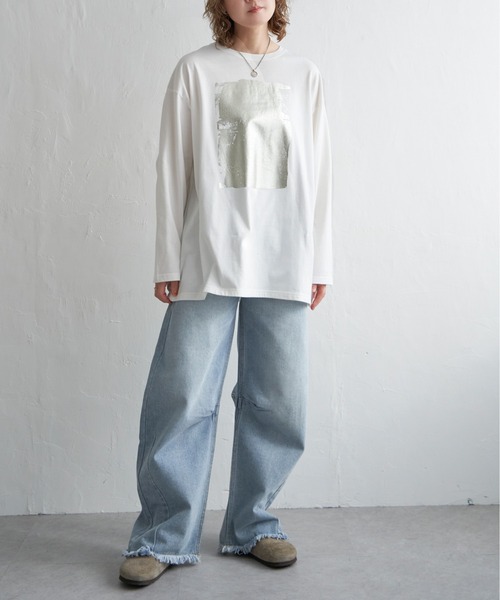 ★ELF SACK★ ロゴ ドッグ柄 スリム プリント ロンT /送料込 セール】箔プリントロンT（Tシャツ/カットソー）｜notch