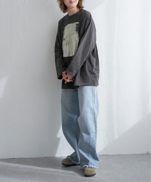 notch.（ノッチ）の「箔プリントロンＴ（Tシャツ/カットソー・レディース・オフホワイト/チャコールグレー・M）」の22枚目の写真