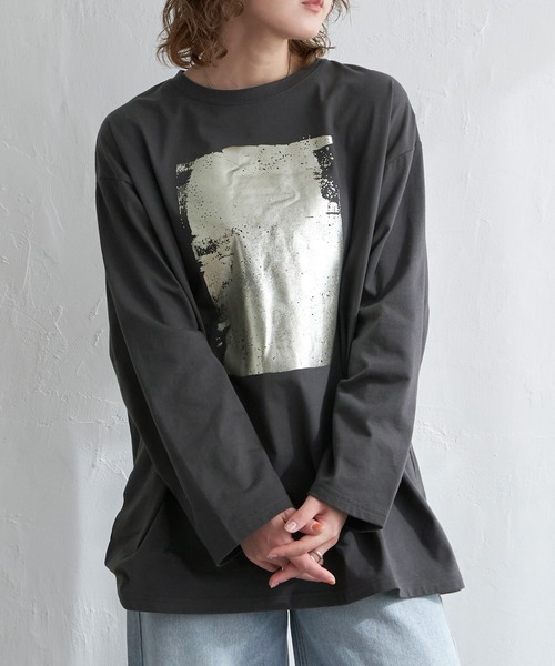 notch.（ノッチ）の「箔プリントロンＴ（Tシャツ/カットソー・レディース・オフホワイト/チャコールグレー・M）」の15枚目の写真