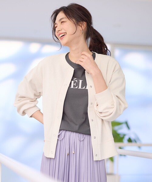 ANY(エニィ)の「リングドットボタンカーディガン(カーディガン/ボレロ・レディース・ベージュ系/グリーン系・4)」の7枚目の写真
