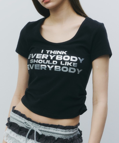 tシャツ UネックTEE レディース サイドシャーリングUネックTeeシャツ（Tシャツ/カットソー
