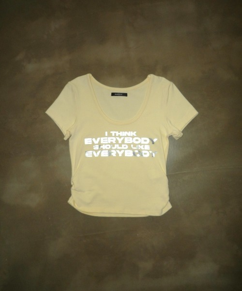 SHAGGIE（シャギー）の「サイドシャーリングUネックTeeシャツ（Tシャツ/カットソー・レディース・ブラック/ホワイト/イエロー/ライトブルー/ネイビー・FREE）」の19枚目の写真