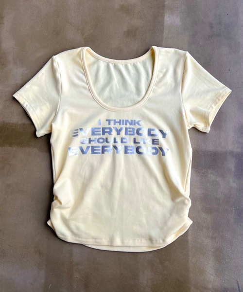 tシャツ UネックTEE レディース サイドシャーリングUネックTeeシャツ（Tシャツ/カットソー