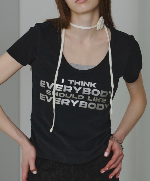 SHAGGIE（シャギー）の「サイドシャーリングUネックTeeシャツ（Tシャツ/カットソー・レディース・ブラック/ホワイト/イエロー/ライトブルー・FREE）」の17枚目の写真