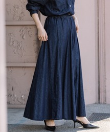 Munich | ウォッシュ5.5オンススラブデニムマキシフレアスカート(デニムスカート)