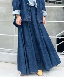 Munich | ウォッシュ5.5オンススラブデニムマキシフレアスカート(デニムスカート)
