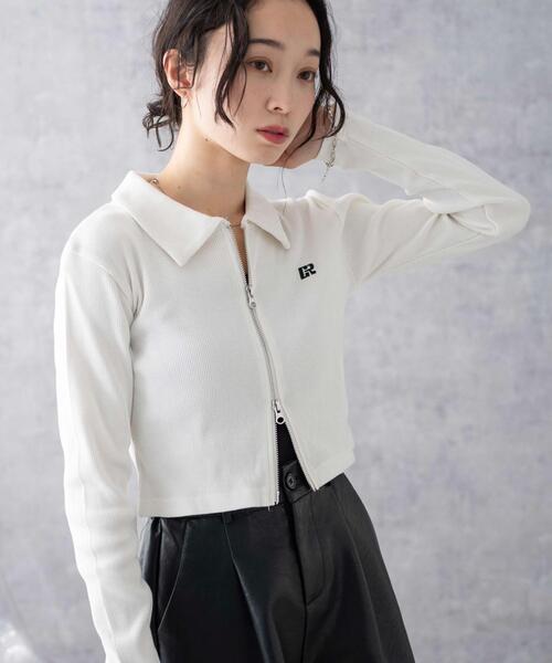 WEGO(ウィゴー)の「WEGO/ワンポイント刺繍WZIP長袖トップス(Tシャツ/カットソー・レディース・ブラック/杢グレー/オフホワイト・FREE)」の1枚目の写真